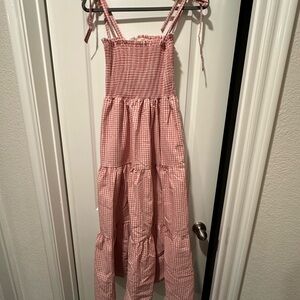 Red Gingham Tiered Maternity Midi Dress